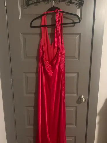 Papell Boutique Pink/Red Silk Halter Maxi Dress