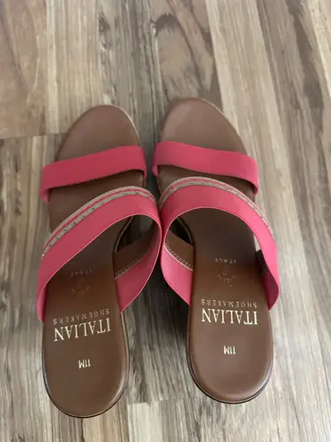 Italian Shoemakers Coral Brown Wedge 4" Heel Sandals Jeweled strap Women Sz 11 M