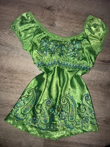 Heart soul Vintage Milkmaid Green paisley embroidered top
