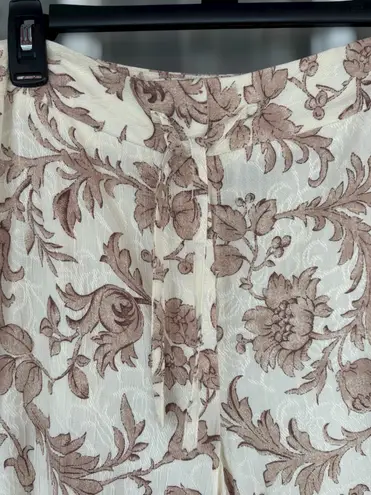 Sag Harbor Women's Size 14 Cream & Tan Floral Casual Straight Leg Pants Cottage