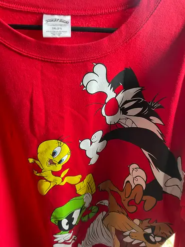 Looney Tunes Vintage Y2k characters red crewneck sweater