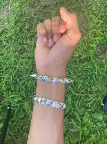 2 pcs Gothic Y2K Rivet Spike Bead Spike Punk Bracelet Style Silver Plated