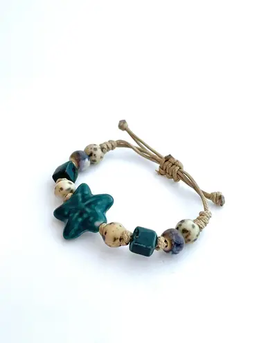 Star fish Bracelet blue teal cream brown ceramic Beads Adjustable X