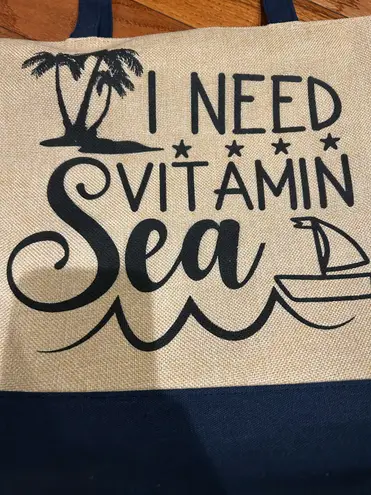 Bon Voyage NWT Starboard Tan and Blue Canvas Beach Tote Bag