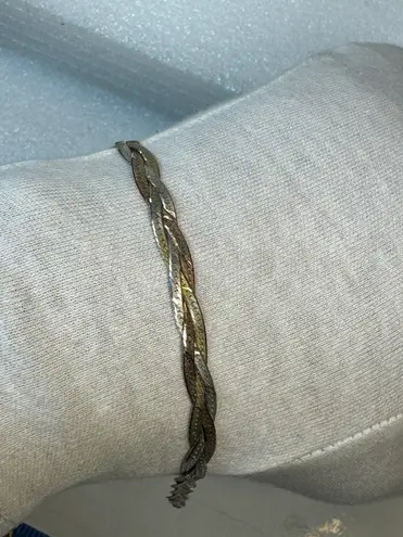 925 Italy Vermeil Tricolor Braided Herringbone Necklace, Bracelet & Earrings Gold