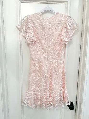 Selfie Leslie LARK CREW NECK RUFFLE SLEEVE DRESS LACE OVERLAY PINK