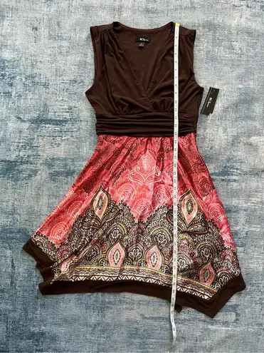 BCX Brown Pink Handkerchief Hem Sleeveless Mini Dress Size 5