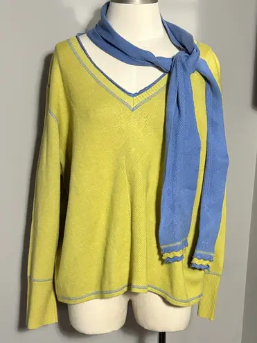 Sigrid Olsen NEW 2X Color Me In Lime Green Sweater with Scarf Silk Blend NWT
