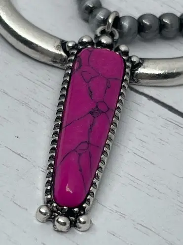 New Pink and Silver Longhorn Pendant on 18” Beaded Navajo Style Chain