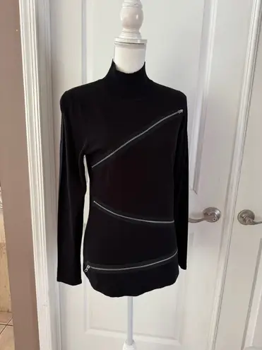 Tracy M Black Cotton Blend Turtleneck Sweater with Zipper Accents. Size S