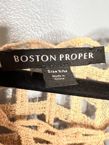 Boston Proper Crochet Fringe Poncho Top Boho Beachy Resort Vacation Layering S/M