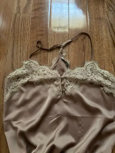 Abercrombie & Fitch  brown lace trimmed spaghetti strap satin bodysuit 