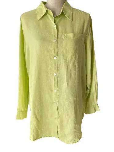 Sag Harbor Oversized Linen Button Down Shirt M Spring Green Chartreuse