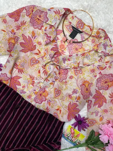 Vtg y2k international silk floral blouse Multi Size M