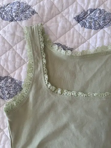 Lace Trim Tank Top Green Size M