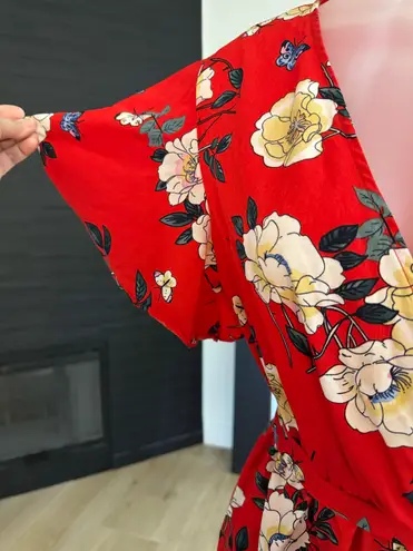 Red Floral Faux Wrap Skort Romper. Size Small