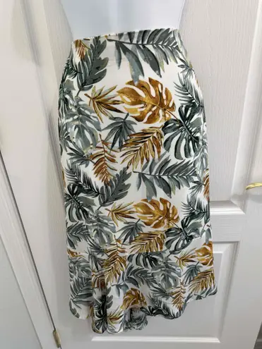 Ember Green White Tropical Leaf Ruffle Asymmetrical A Line Skirt Large Cruise