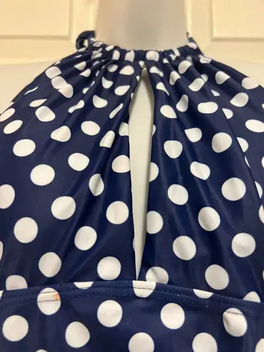 B2Pity B2Prity Navy Backless Halter Style Polka Dot Tummy Control Swimsuit