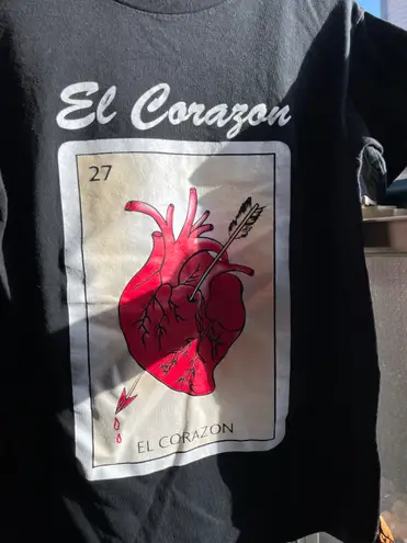 El corazón heart loteria card Mexican bingo graphic tee Black