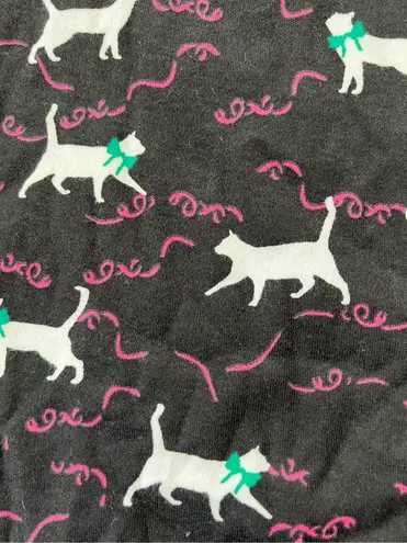 Karen Scott Black White Pink Kitty Cat Ribbon Print Mock Neck Top Medium