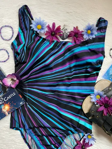 Women’s one piece colorful purple blue black bathing suit Multiple Size 10
