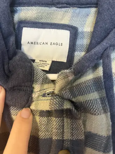 American Eagle Cropped Flannel Hoodie