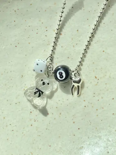 Handmade y2k Kawaii goth grunge style ballchain necklace🎲🧸🦷🖤