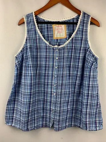 Avenue Women’s Blue Plaid Lace Tank Top Size L