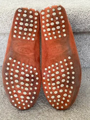 Tod's Orange Suede Penny Loafers