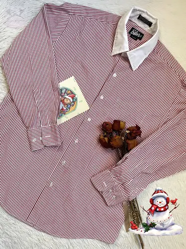 Blair red and white striped long sleeve button down shirt