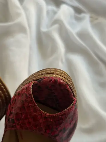 Two Lips Faux Snakeskin Peep Toe Slingback Pumps Red Size 6.5