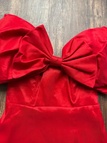 Bardot Women’s Red Bow Off The Shoulder Mini Dress in Fire Red - Size XS