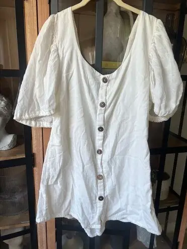 Jen's Pirate Booty Jen’s pirate booty linen mini dress button down short sleeve tie off shoulder