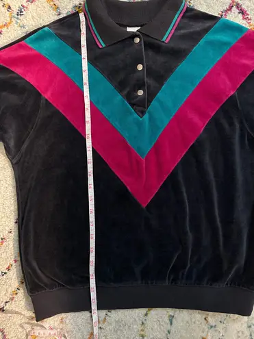Jantzen Vintage 80s Retro Velour Chevron Snap Crewneck - Grey/Teal/Magenta - S