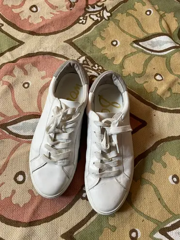 Sam Edelman Lupita Leather fashion sneakers athletic sport active ties laces White and grey trainers #trainers solid minimalist casual look with coquette summer dress street biker skater