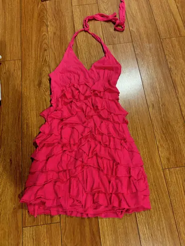 EXPRESS pink ruffle halter dress