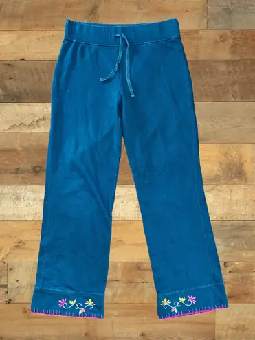 Sleep Sense Women’s Small Blue Embroidered Floral Patches Pajama/Lounge Pants