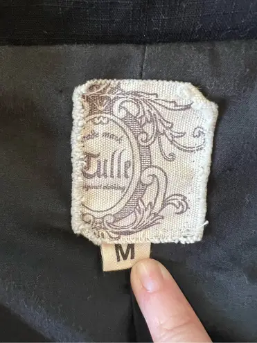 Tulle Black Double Breasted Cotton Canvas 3/4 Sleeve Belted Jacket Medium