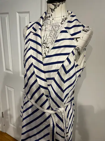 Banana Republic Striped print Vest dress Wrap belt tie Oversized top blouse casual dress work fit Flare