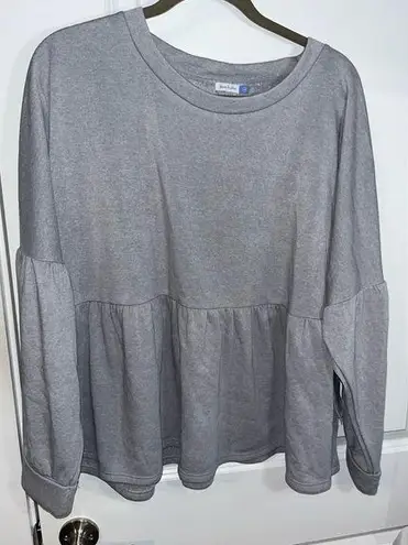 NWT Yarn and Sea Peplum Long Sleeve Pleated Grey Sweatshirt Fleece Lined Size 1X Gray