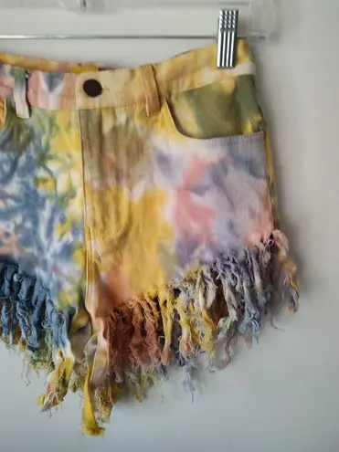 Daisy Tie Dye Fringe Jean Shorts