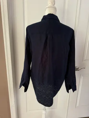 Elie Tahari Lesley Linen Eyelet Shirt in Navy