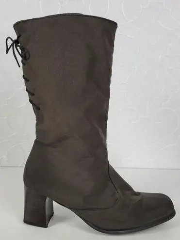 Vintage Toe Warmers Canada T03639 Winter Boots Sz 9 Brown Nylon Side Zip Lace Up