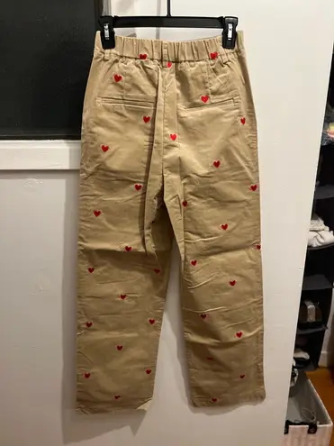 Cider In Love Beige Corduroy Pants Straight Fit Embroidered Heart Valentine Sz S