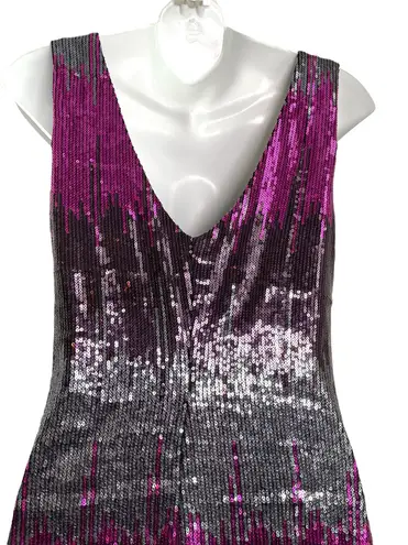 Vintage Y2K Multi Color Sequin Color Block V Neckline Mini Slip Dress Medium Pink