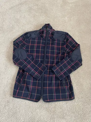 T by Talbot Jacket Women Large Multi Color Plaid Elbow Patch Golf Full Zip Blue