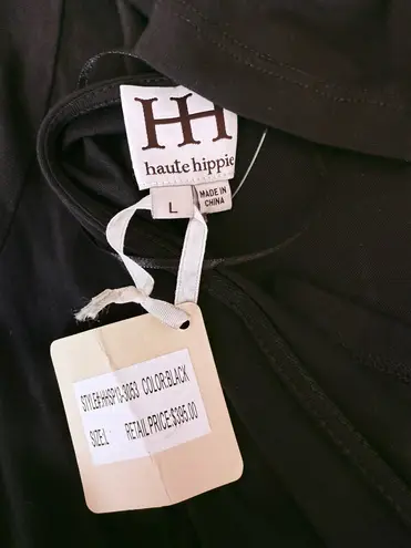 Haute Hippie Black Long Sleeve Modal Dress L Cowl Neck Tie Waist Open Back New