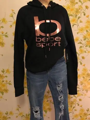 Bebe hooded sweatshirt in black/rose gold size M