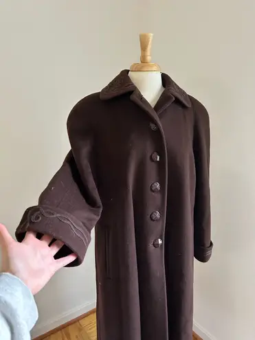 Vintage 100% Wool Brown Maxi Length Coat Size XL