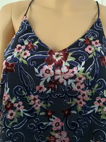 Moon River Floral Velvet Spaghetti Straps Tank